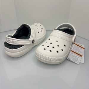 CROCS Kids White Fleece-Lined Slippers